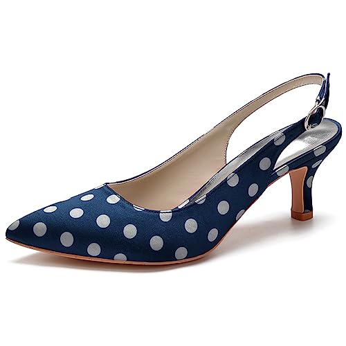 LMUIPMAA Slingback-Absätze für Damen geschlossene Zehen Kätzchen-Absatz Pumps für Hochzeit, Party, Freizeitkleidung,Dark Blue,36 EU von LMUIPMAA