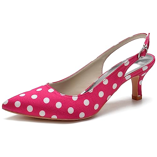 LMUIPMAA Slingback-Absätze für Damen geschlossene Zehen Kätzchen-Absatz Pumps für Hochzeit, Party, Freizeitkleidung,Fuchsia,35 EU von LMUIPMAA