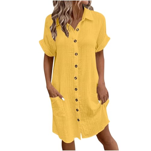 Blusenkleid Damen Musselin Kleid Leinen Sommerkleid V-Ausschnitt Knöpfen Leinenkleider Leichte Strandkleider Sommer Kleider Elegant Lockere Shirtkleid Kurzarm Hemdkleid Einfarbig Freizeitkleid Blusenkleid Damen Musselin Kleid Leinen Sommerkleid V-Ausschnitt Knöpfen Leinenkleider Leichte Strandkleider Sommer Kleider Elegant Lockere Shirtkleid Kurzarm Hemdkleid Einfarbig Freizeitkleid von LNNGNIA