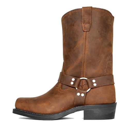 LNNLOO Reitstiefel (38–48), Cowboystiefel Für Herren, Quadratische Spitze/niedriger Absatz, Rutschfest/verschleißfest, Gürtelschnalle/Zum Anziehen, Für Frühling, Herbst, Winter/Unisex,41,Brown von LNNLOO