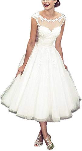 LNNLSS Elegante Kurz Vintage Brautkleid für Braut mit Spitze Ärmellos, Weiß, 46 LNNLSS Elegante Kurz Vintage Brautkleid für Braut mit Spitze Ärmellos, Weiß, 46 von LNNLSS