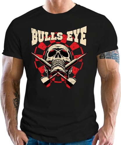 LOBO NEGRO Original Design, T-Shirt für den Dart Fan: Bulls-Eye Skull schwarz von LOBO NEGRO