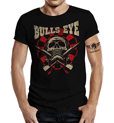 LOBO NEGRO Original Design, T-Shirt für den Dart Fan: Bulls-Eye Skull schwarz von LOBO NEGRO