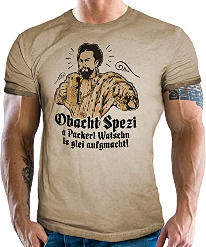 Trachten T-Shirt im Vintage Retro Used Look - Für echte Bayern Fans: Obacht Spezi von LOBO NEGRO