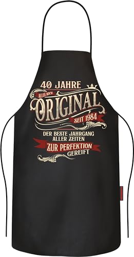 LOBO NEGRO Geschenk für Männer zum 40.Geburtstag: Bester Jahrgang 1984-40 Jahre gereift - Grillschürze Kochschürze Küchenschürze Baumwolle schwarz von LOBO NEGRO