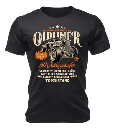 Herren T-Shirt zum 50. Geburtstag: Oldtimer Modell 1974-50 Jahre gelaufen in Topzustand von LOBO NEGRO