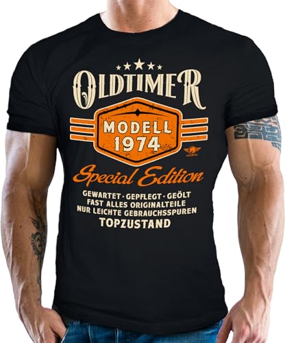 T-Shirt als Geschenk für Herren und Männer zum 50. Geburtstag: Oldtimer Modell Baujahr 1974 in Topzustand von LOBO NEGRO