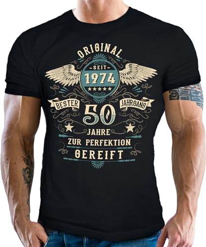 Herren T-Shirt zum 50. Geburtstag: Original seit 1974 Bester Jahrgang zur Perfektion gereift im Vintage Retro Style von LOBO NEGRO