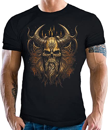 Herre T-Shirt für Wikinger Nordic Keltic Fans der nordischen Mythologie: Warrior Skull von LOBO NEGRO