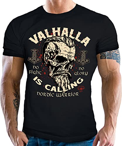 Herren T-Shirt für Wikinger Nordmann Keltic Fans: Nordic Warrior der nordischen Mythologie schwarz von LOBO NEGRO