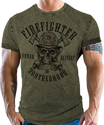 T-Shirt im Used Vintage Retro Look für Männer bei der Feuerwehr - Firefighter Brotherhood 3XL von LOBO NEGRO