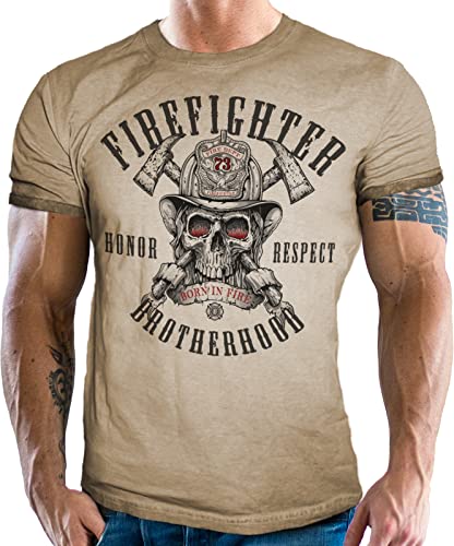 T-Shirt im Used Vintage Retro Look für Männer bei der Feuerwehr - Firefighter Brotherhood 4XL von LOBO NEGRO