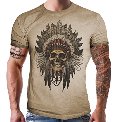 T-Shirt im Washed Vintage Retro Look für Western und Indianer Fans - Indian Chief von LOBO NEGRO