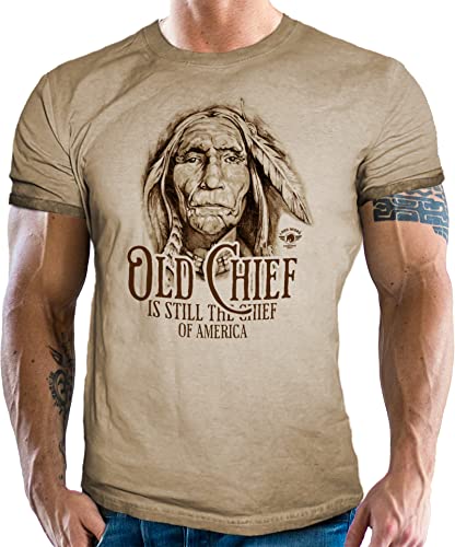 T-Shirt im Washed Vintage Retro Look für Western und Indianer Fans - Indian Chief von LOBO NEGRO