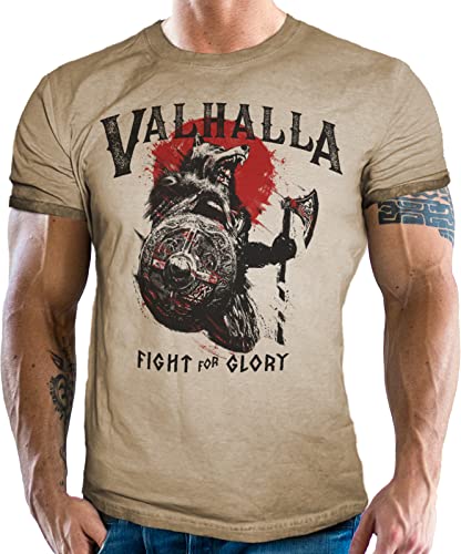 Herren T-Shirt für Wikinger Nordmann Keltic Fans der nordischen Mythologie - Valhalla 4XL von LOBO NEGRO