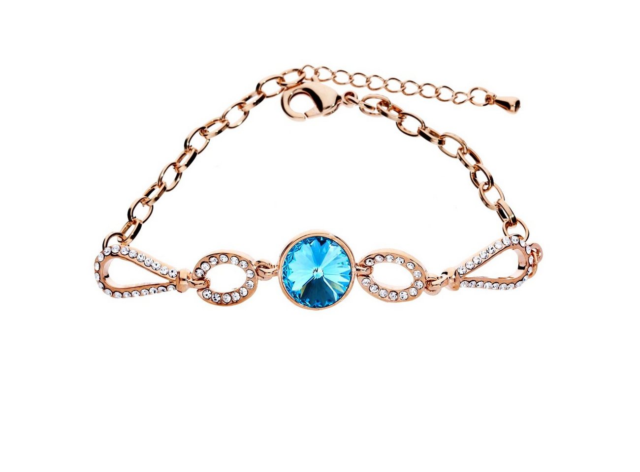 LÖB Armband Armband Armreif Tropfen Zirkonia Rosegold Blau, Damen Armkette mit weißen Glitzer Zirkonia Steinen Vergoldet Rose Gold Türkis Ringe Dünn Schmal Verstellbar Geschenke Für Frauen Freundin Mama zum Valentinstag Geburtstag von LÖB