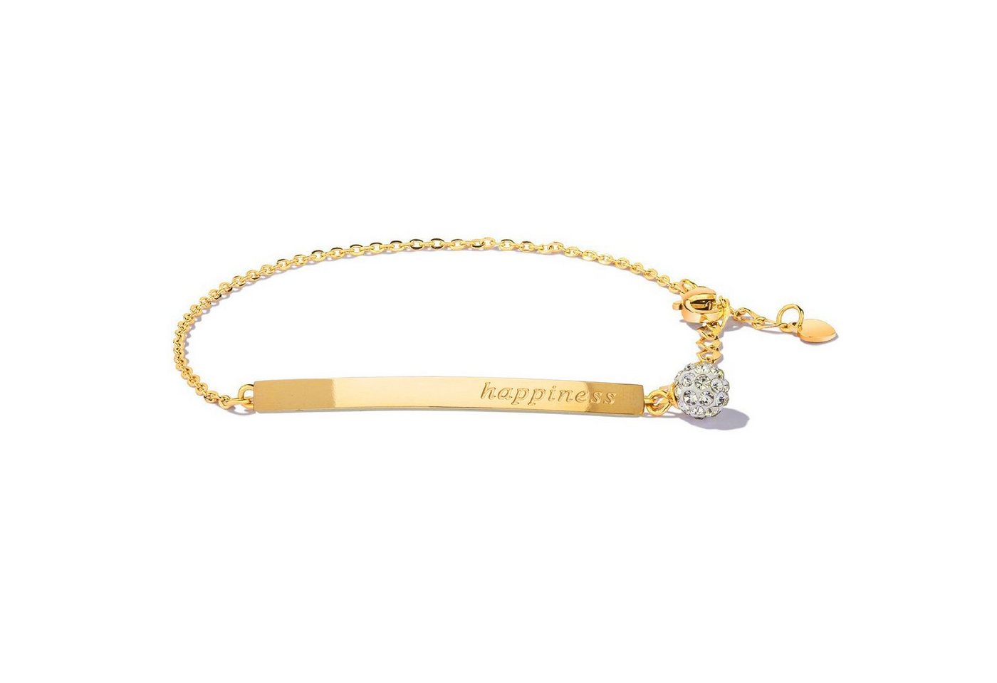 LÖB Armband Armband Titan Happiness Gravur Zirkonia Stein Gold, Dünne Damen Armkette Armreif mit weißen Steinen Glitzer Shamballa Kugel Freundschaft Verstellbar Plättchen Schrift Vergoldet Geschenke Für Frauen Freundin Mama zum Valentinstag Geburtstag von LÖB