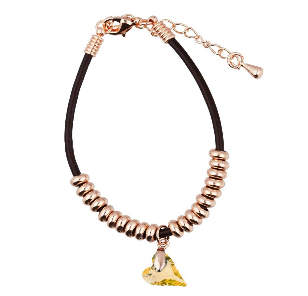 LÖB Armband Damen Armband Roségold Vergoldet Herz Kristall Stein Anhänger Schwarz (Geschenke für Frauen Freundin zum Geburtstag Weihnachten Weihnachtsgeschenke), Armreif Herzanhänger Herzkette Herzchen Herzform Rotgold Topas Gold von LÖB