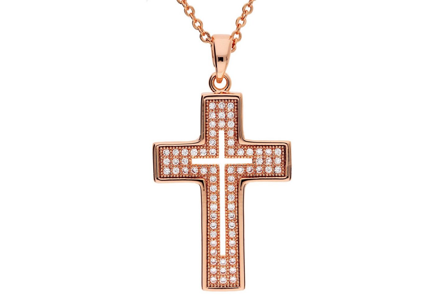 LÖB Kette mit Anhänger Damen Halskette Kreuz Anhänger Glitzer Zirkonia Steine Roségold Weiß (Kette Kreuzkette Strass Anhänger Rotgold), Geschenke Frauen Mädchen Kommunion Taufe Taufkette Firmung Weihnachten von LÖB