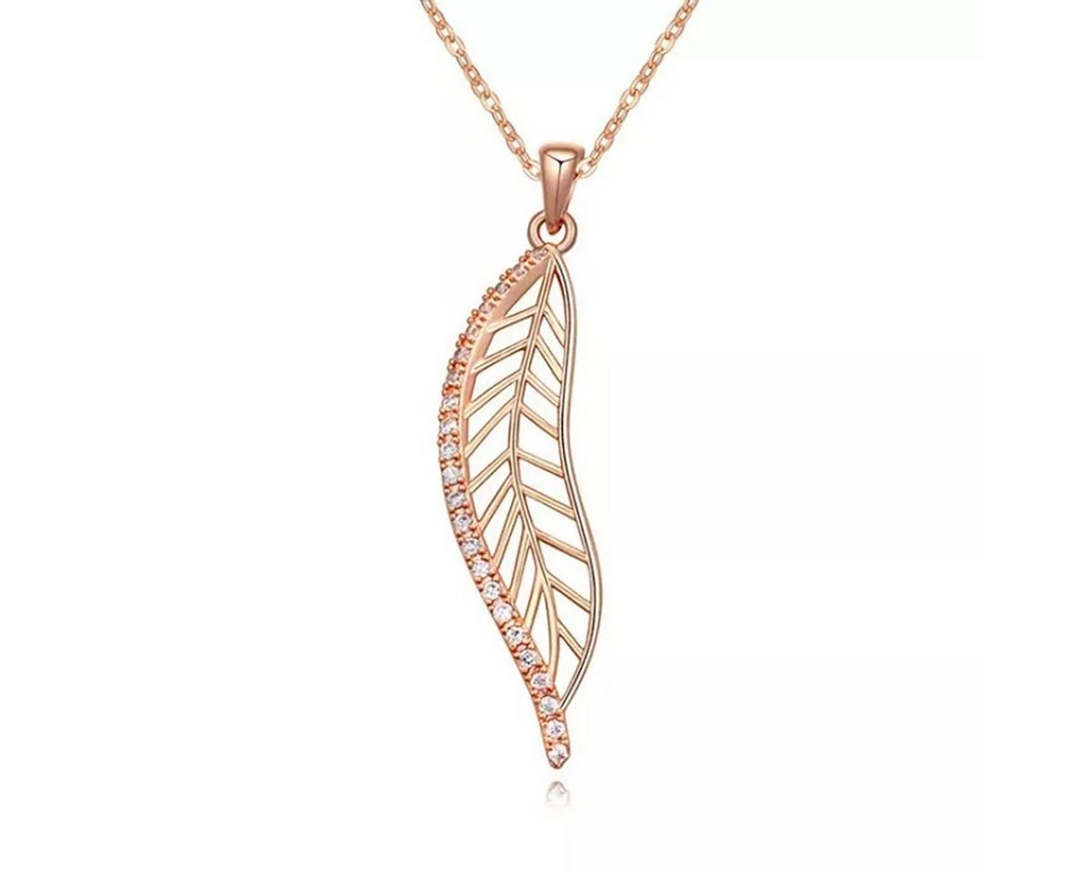 LÖB Kette mit Anhänger Halskette Blatt Anhänger Zirkonia Steine Roségold, Damen Kette Strass Glitzer Kristall Steinchen Rose Gold Vergoldet Geschenke für Frauen Freundin Mama zum Valentinstag Geburtstag von LÖB