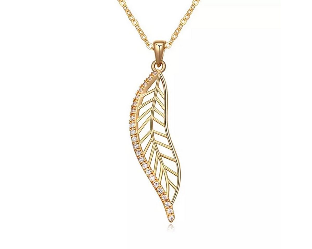 LÖB Kette mit Anhänger Halskette Blatt Anhänger mit Zirkonia Steinen Gold, Damen Kette Strass Glitzer Kristall Steinchen Gelbgold Vergoldet 45cm Geschenke für Frauen Freundin Mama zum Valentinstag Geburtstag von LÖB