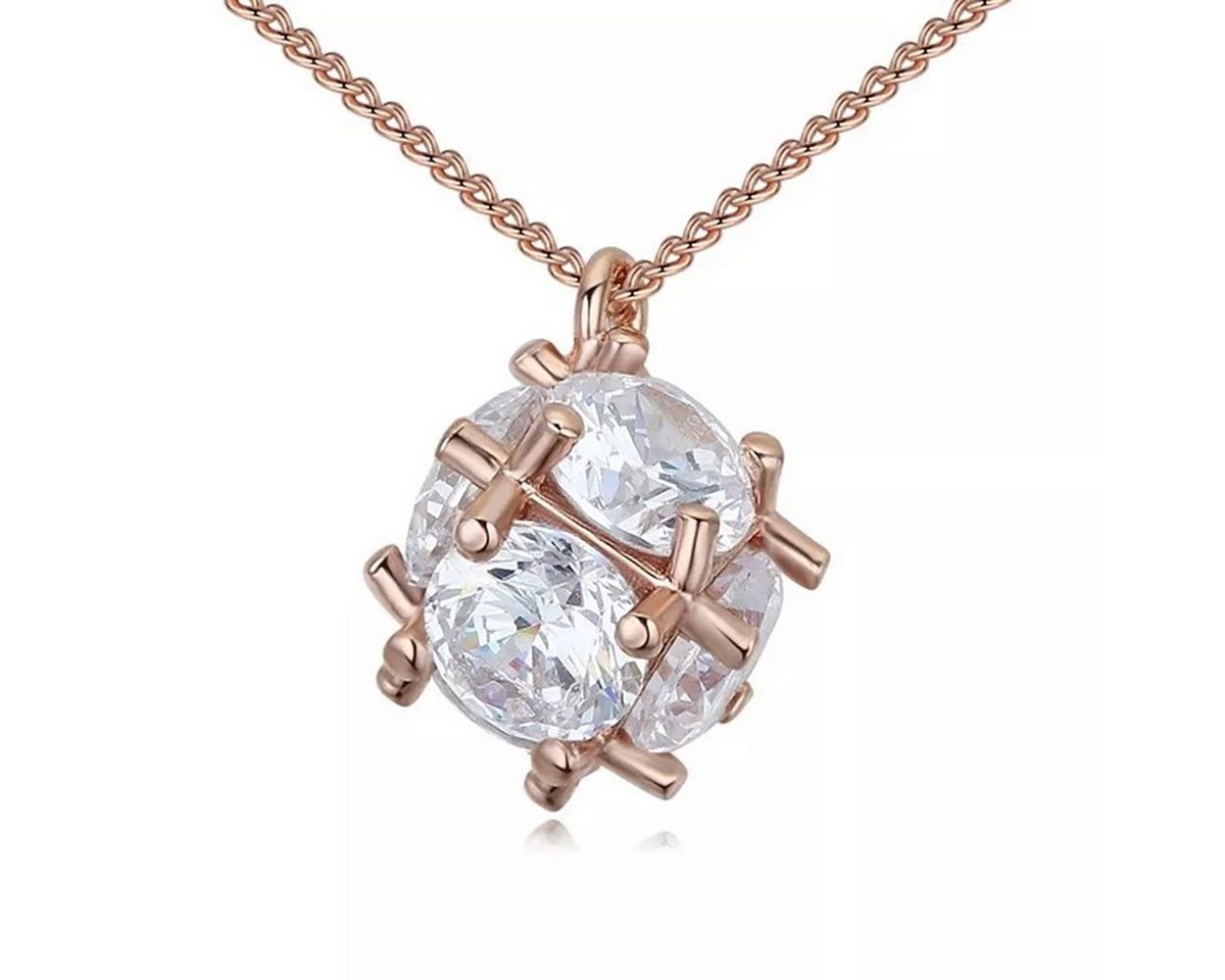 LÖB Kette mit Anhänger Halskette Glitzer Zirkonia Kugel Anhänger Roségold, Damen Goldkette vergoldet Perlenanhänger Strass Perle Rund Rose Gold Geschenke für Frauen Freundin Mama zum Valentinstag Geburtstag von LÖB