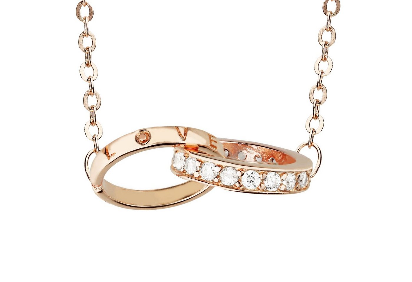 LÖB Kette mit Anhänger Kette 925 Silber Ringanhänger Love Gravur Roségold, Damen Halskette Rose Gold Vergoldet Ring Anhänger Liebe Zirkonia Steine Strass Kristall 45cm Geschenke für Frauen Freundin Mama zum Valentinstag Geburtstag von LÖB