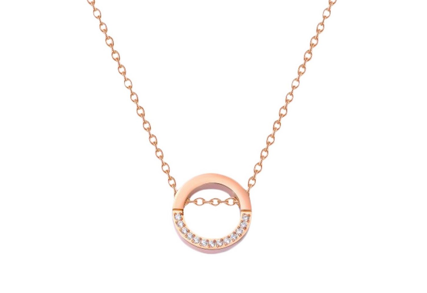 LÖB Kette mit Anhänger Kette Edelstahl Ringanhänger mit Zirkonia Roségold, Damen Halskette mit Ring Kreis Offen Geometrisch Anhänger Vergoldet Rose Gold Kreisanhänger Minimalistisch Modern Schlicht Geschenke für Frauen Freundin Mama zum Valentinstag Geburtstag von LÖB