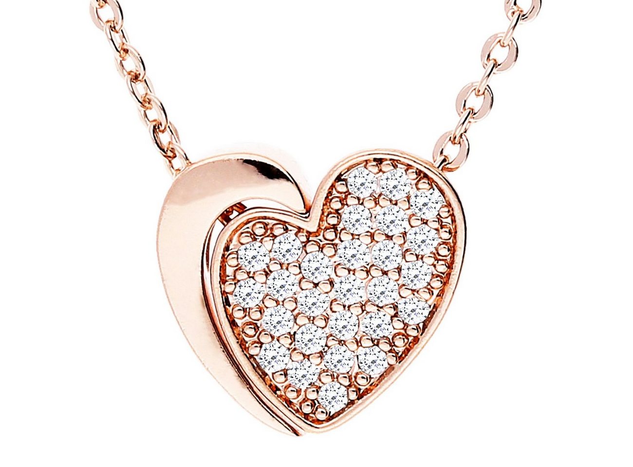 LÖB Kette mit Anhänger Kette Rosegold geteiltes Herz Zirkonia Anhänger, Damen Halskette mit Herzanhänger Zirkonia Herzstein Herzen Herzkette Damenkette Silberkette Strass Glitzer Solitär Rose Gold Vergoldet Geschenke für Frauen Freundin Mama zum Valentinstag Geburtstag von LÖB