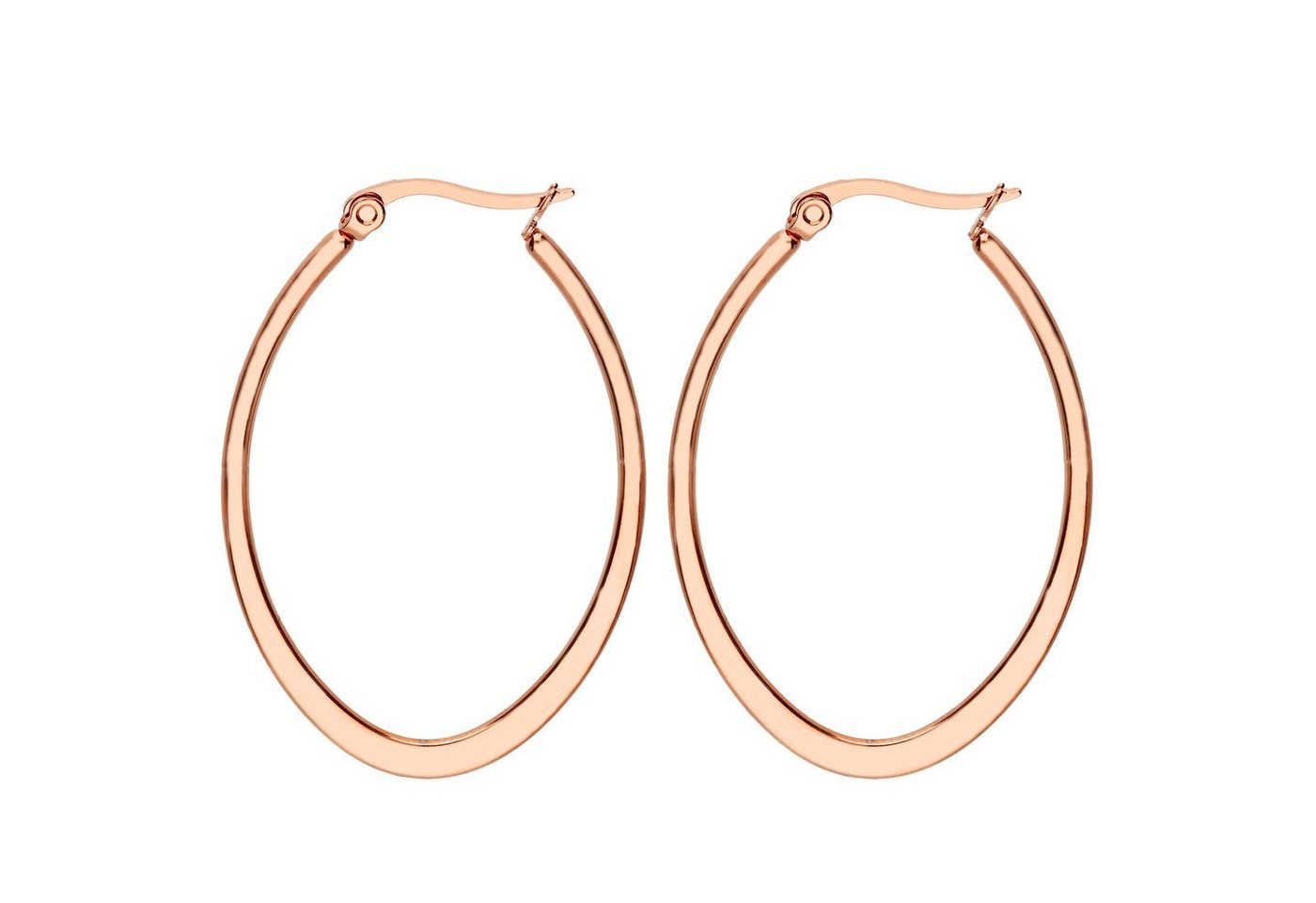 LÖB Paar Creolen Creolen Edelstahl Oval Tropfen Rosegold vergoldet, Damen Klappcreolen Kreolen Huggie Ohstecker Ringe hängend mit Stecker Große Ohrringe Groß Flach Breit von LÖB