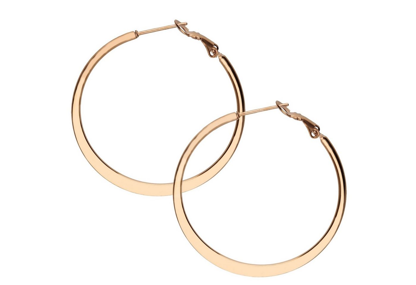 LÖB Paar Creolen Creolen Edelstahl Rund Kreis Rosegold vergoldet, Damen Klappcreolen Kreolen Huggie Ohstecker Ringe hängend mit Stecker Große Ohrringe Ring Groß Flach Breit von LÖB