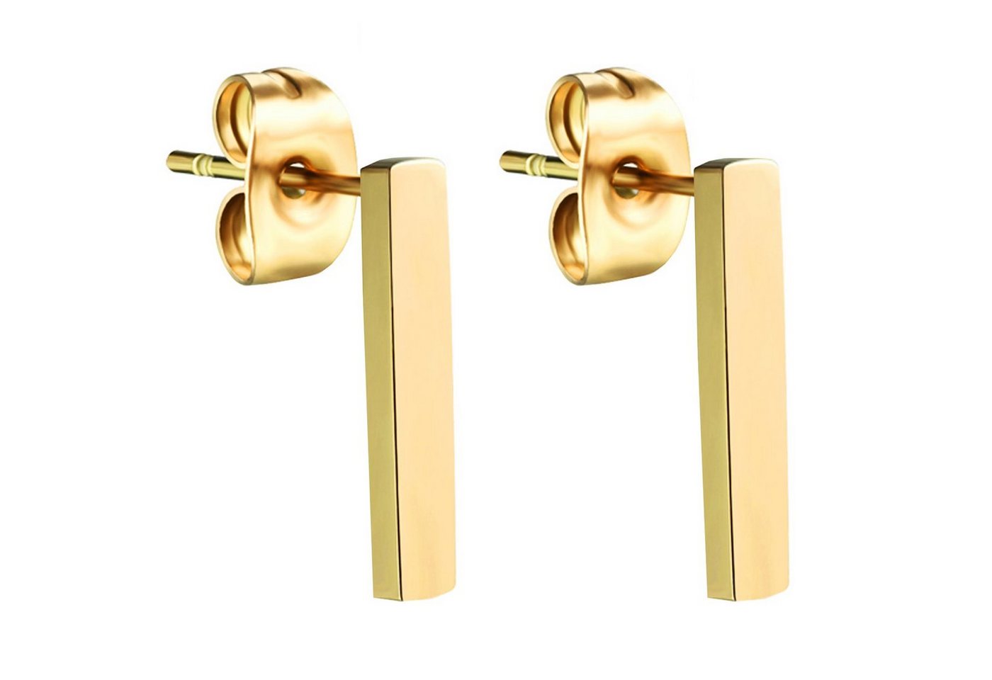 LÖB Paar Ohrstecker Damen Ohrringe Ohrstecker Gold Vergoldet mit Stab 15mm Gelbgold Modern (Geschenke für Frauen zum Geburtstag Weihnachten Weihnachtsgeschenke), Stecker mit Stäbchen Minimalistich Edelstahl Geometrisch Bar Linie von LÖB