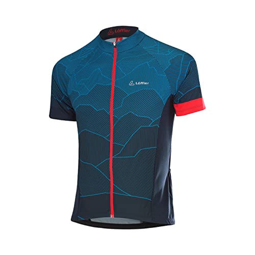 Löffler M Bike Jersey Full-zip Hills Mid Blau - Atmungsaktives elastisches Herren Fahrrad Jersey, Größe 50 - Farbe Capri von Löffler