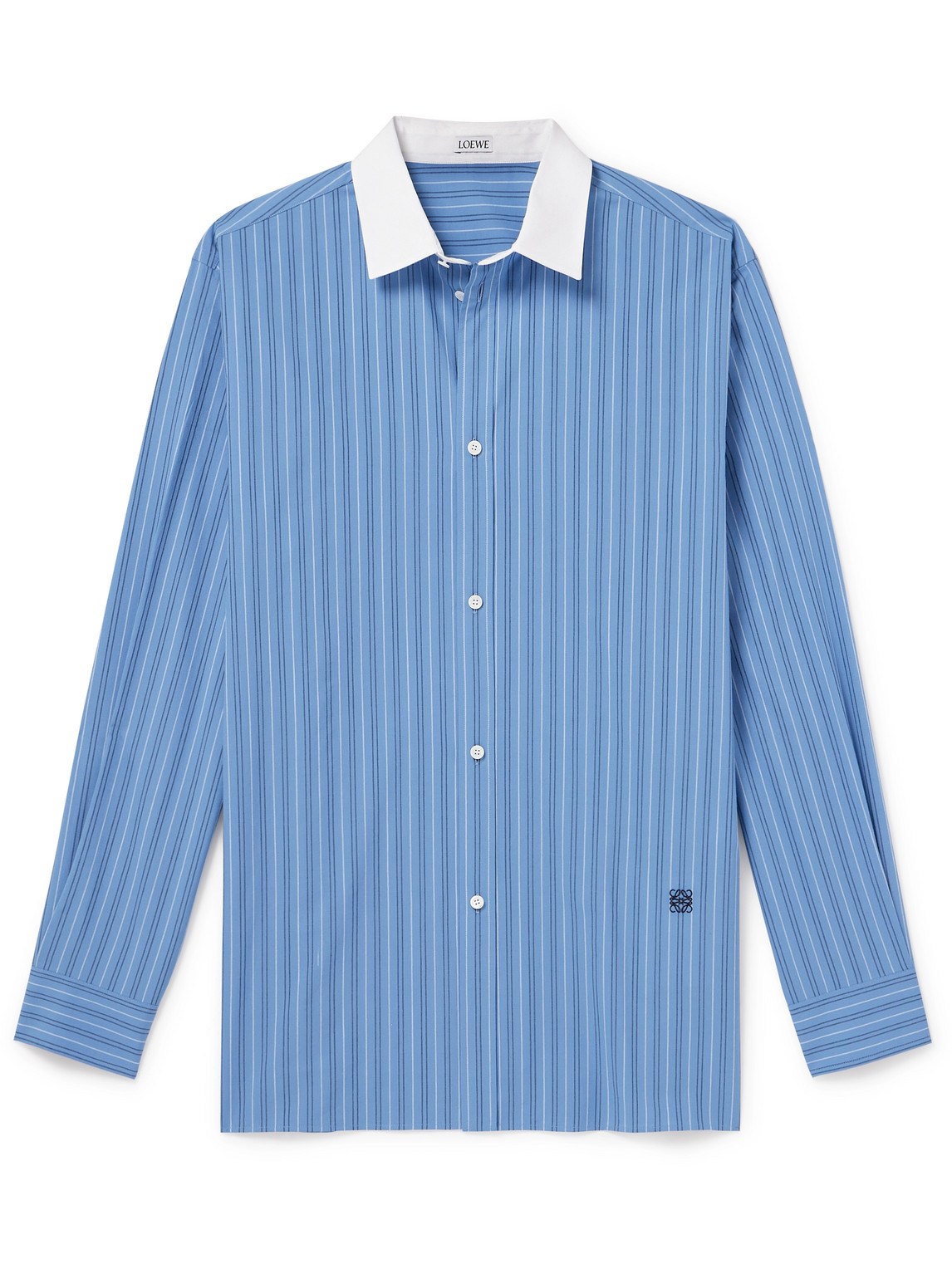 LOEWE - Logo-Embroidered Striped Cotton-Poplin Shirt - Men - Blue - EU 38 von LOEWE