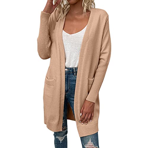 Damen Strickjacke Lang Feinstrick Cardigan Klassische Lässiger Leicht Pullover Strickmantel mit Taschen Longstrickjacke Damenmantel Herbst Winter Warm Mantel Mode Frauen ÜBergangsmantel von LOIJMK