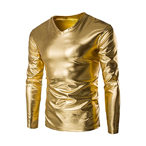 Herren Glänzend Metallic Pullover Slim Langarm Shirts Trendy Reflektierend Langarmshirts Pulli Mode Sweatshirt Oberteil Männer Tshirt Bluse Schlanke Top für Club Rock Hip Hop Disco Party von LOIJMK