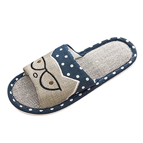 Herren Hausschuhe rutschfeste Baumwolle Leinen Indoor Home Slipper Open Toe Schlafzimmer Atmungsaktive Schuhe für Frauen Herren Schuhe Wasserdicht Gefüttert (Navy, 40) von LOIJMK