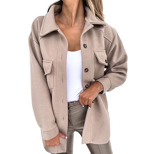 Jacken für Frauen Trendy Lässige Mäntel mit Langen Ärmeln und Knopfleiste Mode Lockere Freizeitjacke Modern Outdoor Jacke Übergangsjacke Damen Fashion Oberbekleidung Langarmshirts von LOIJMK