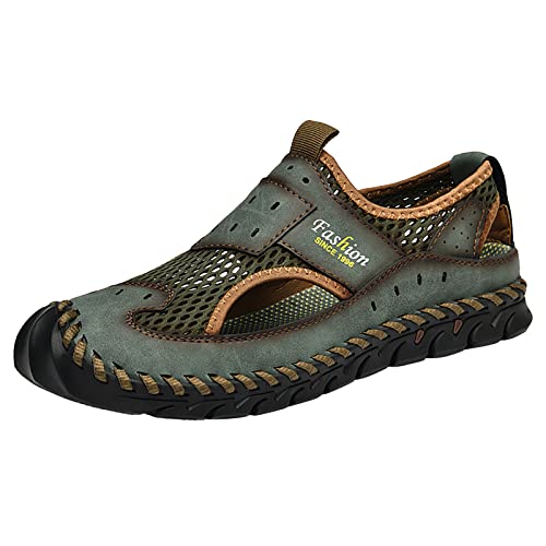 LOIJMK 2023 Herren vielseitige, Trendige, handgefertigte, große Strandschuhe, Hohle Mesh-Schuhe Schuhe Herren Anzugschuhe (Green, 40) von LOIJMK