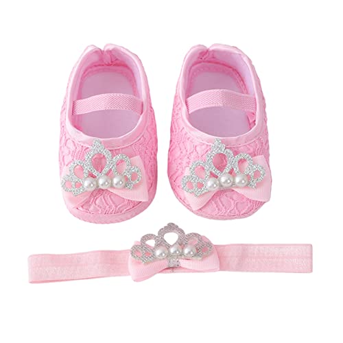 LOIJMK Babyschuhe mit Haarband, modisch, mit weichen Sohlen, Kleinkindschuhe, vielseitig, Kleid, Prinzessin, Schuhe, Kleinkindschuhe E Girl Schuhe (Pink, 18.5 Infant) von LOIJMK