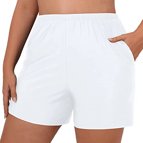 LOIJMK Badeshorts Damen mit Taschen, Mode Schwimmshorts Damen Elegante Strandshorts Funky Kurze Hosen Damen Sommer Sport Shorts Yoga Shorts Damen Bademode Damen Bauchweg Boardshorts Bikini Bottom von LOIJMK