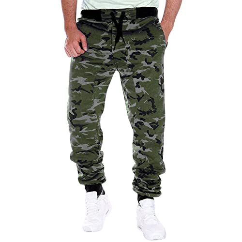 LOIJMK Camouflage Hose Herren Regular Fit, Basic Tarnhose Herren Lang Freizeithose Männer Tarnung Outdoor Arbeitshose Mode Latzhose mit Kordelzug Lässige Trainingshose Jogginghose Freizeit Pants von LOIJMK