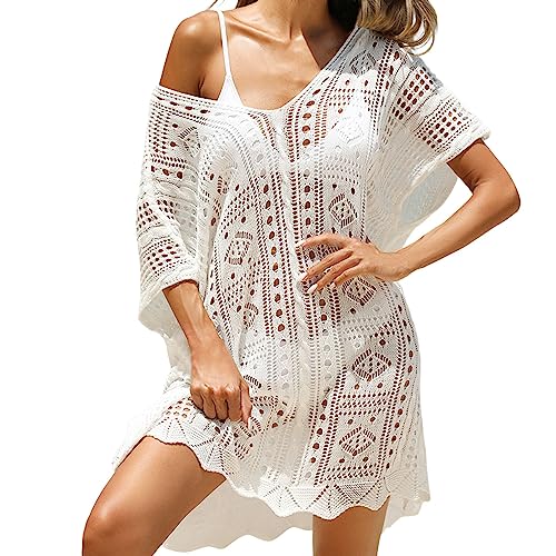 LOIJMK Damen Sexy Hollow Out Texture Deep V Loose Fitting Bikini Sun Beach Cover Körperkette Hüfte (White, One Size) von LOIJMK