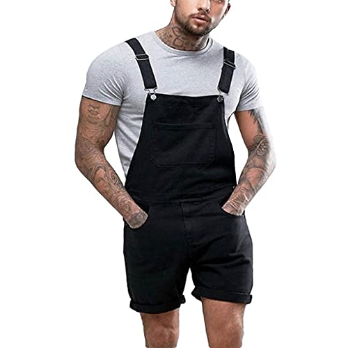 LOIJMK Jumpsuit Kurz Herren Jeans Overall Mode Arbeitsoverall Männer Latzhosen für Herren Trendy Hosenanzug Lätzchen Hose Denim - Latzhose Trägerhose Mädchen - Strampler Casual Kurze Hosen von LOIJMK