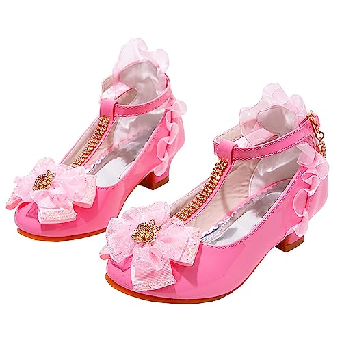 LOIJMK Mädchen-Lederschuhe mit hohen Absätzen, Kleid, Prinzessinnenschuhe, große Kinder-Performance-Schuhe Sandalen 44 (Pink, 32) von LOIJMK