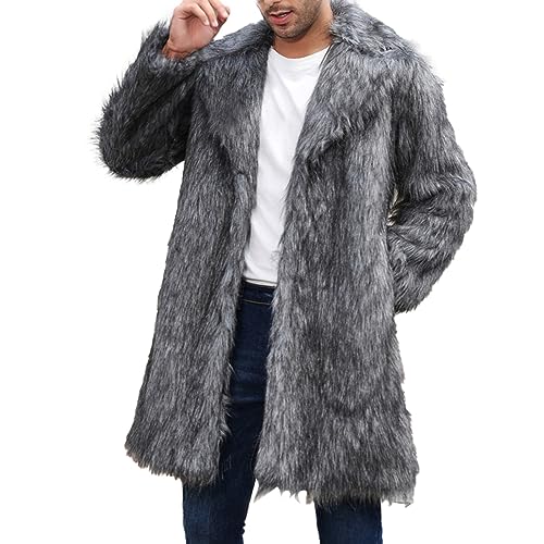 LOIJMK Mantel Herren Pelz Flauschig Wintermantel Herren Lang Fleecejacke Funky Warm Outdoorjacke Männer Elegante Übergangsjacke Winterjacke Coat Trendy Outdoor Herrenmantel Cardigan Strickjacken von LOIJMK