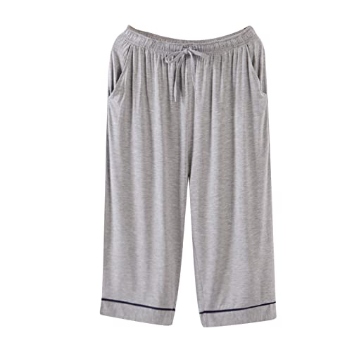 LOIJMK Pyjamahose Herren 3/4 Schlafanzughose MäNner High Rise Gerade Loose Homewear Herren Mode Und Lassige Hausanzug Weich Bequeme Atmungsaktiv Loungewear Trainingshose von LOIJMK