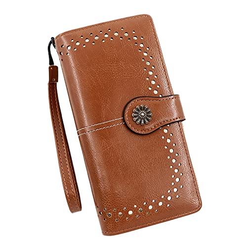 LOIJMK Retro Einfache Lange Brieftasche Multifunktion Große Kapazität Brieftasche Handtasche Geldbörsen Damen Groß Viele Handy (Brown, One Size) von LOIJMK