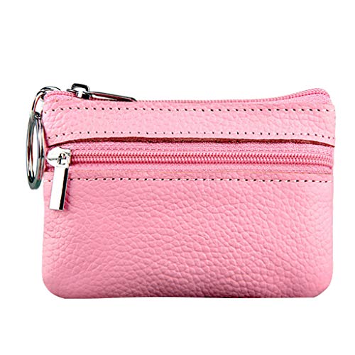 LOIJMK Small Small Mini-Reißverschluss Geldbörse Pouch mit Lederschlüssel Damen-Geldbörse Brieftasche Herren Groß Mit Reißverschluss (Pink, One Size) von LOIJMK