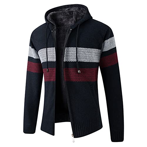 LOIJMK Softshelljacke Herren Gefüttert Patchwork Kapuzenjacke Mantel Warm Plüsch Verdicken Herrenmantel Übergangsjacke Mode Arbeitsjacke Winterjacke Langarm Freizeitjacke Outerwear Outdoorjacke von LOIJMK